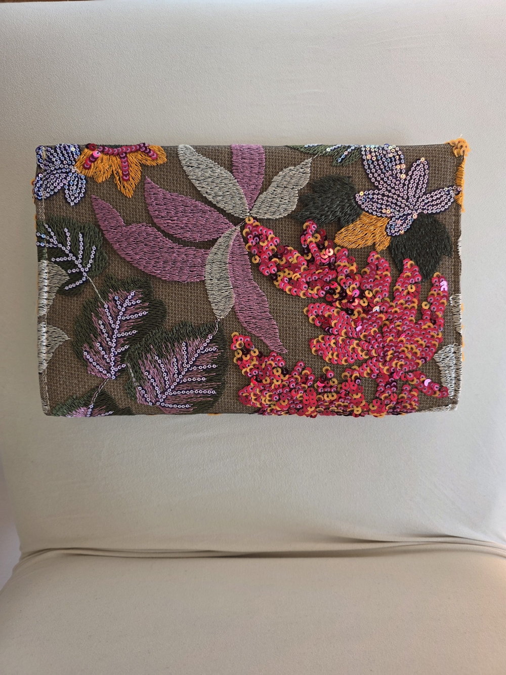 Embroidered Floral Sequin Clutch - Yellow & Purple - Picture 5 of 8